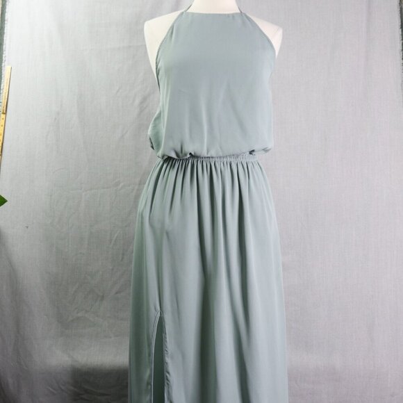 Show Me Your Mumu Heather Halter Gown | XX-Large Silver Sage Green Maxi Dress - Picture 6 of 16